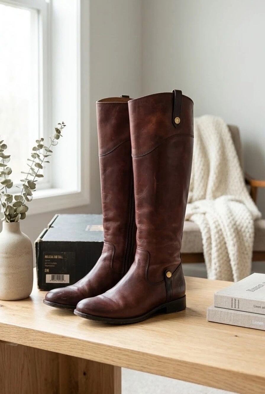 FRYE Melissa Tab Tall Leather Riding Boots Redwood Brown Women’s 8M w/ Box